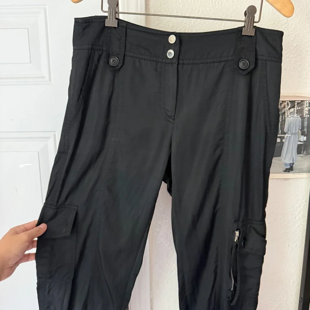 AMBIENTE black cargo slim straight leg lagenlook cropped‎ pants